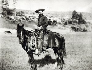 Cowboy rider på en häst i Montana, USA, ca. 1880